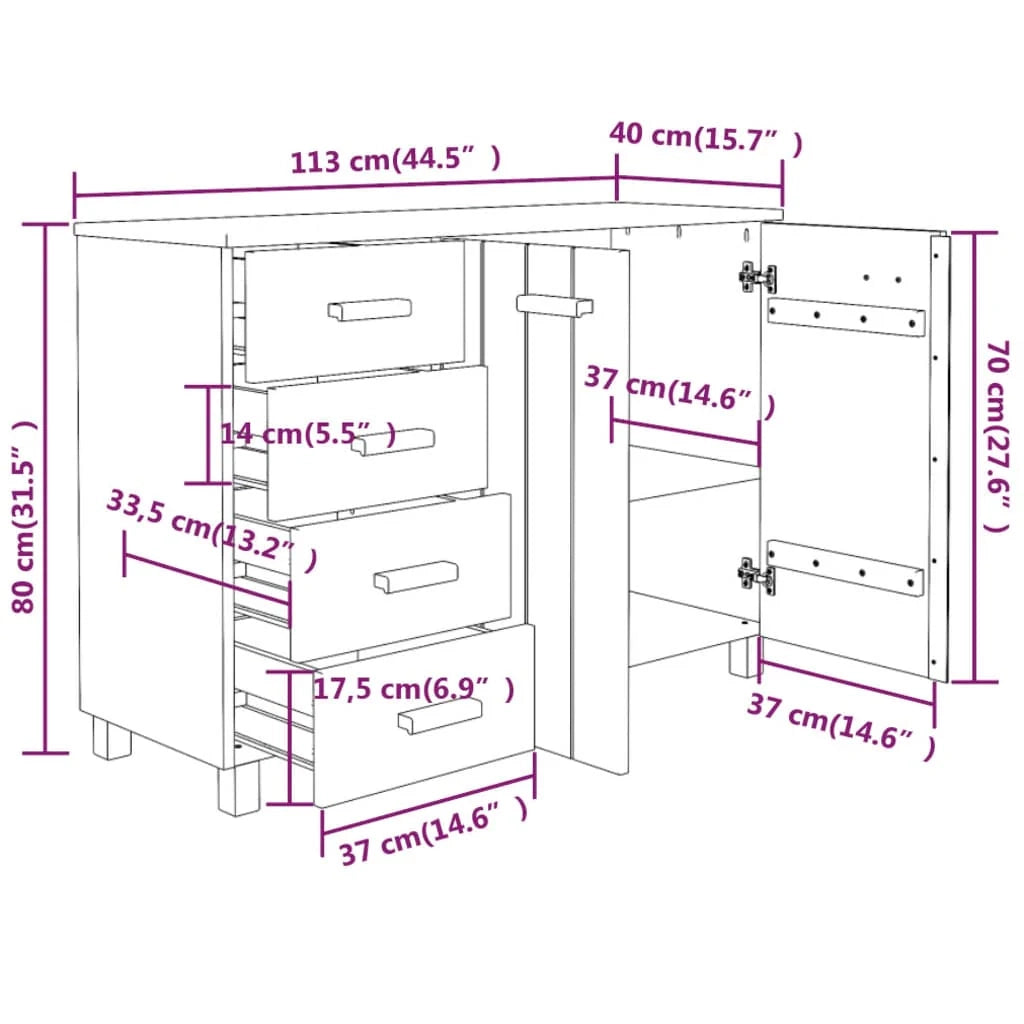 Credenza buffet cassettiera mobile contenitore organizer cucina soggiorno scuro 113 x 40 x 80 cm legno massello di pino grigio 02_0032164