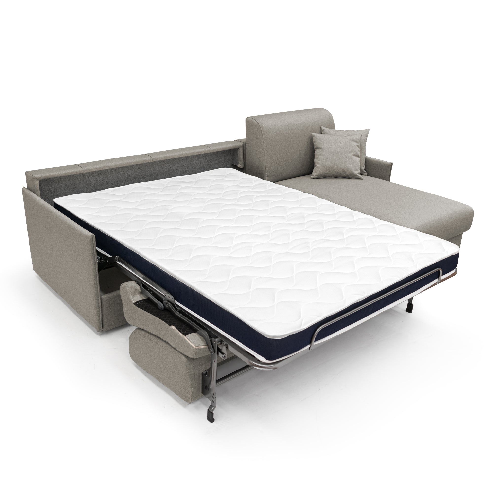 Evans Divano letto angolare con penisola in morbido tessuto impermeabile T13 252 cm Sinistro (mat. 140x197)  tortora