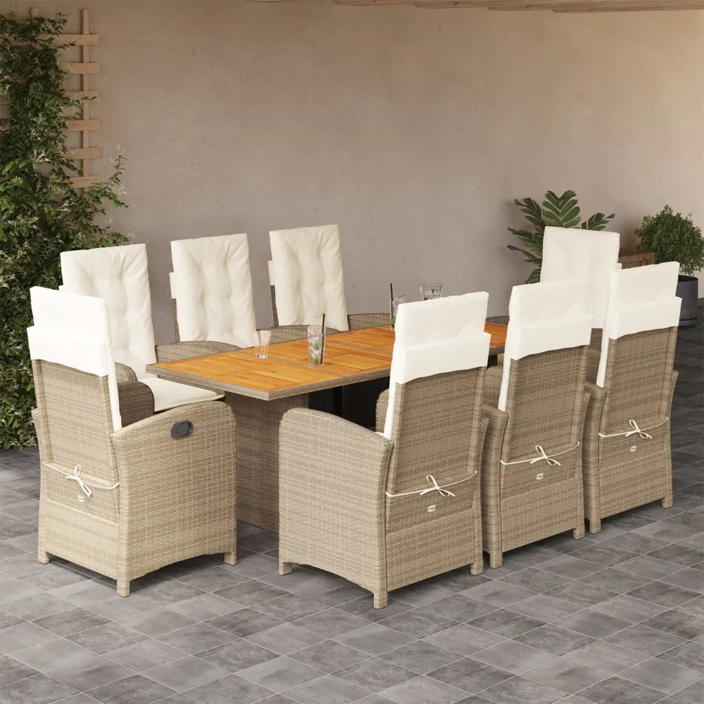 Set da Pranzo da Giardino 9 pz con Cuscini Beige in Polyrattan 3212283