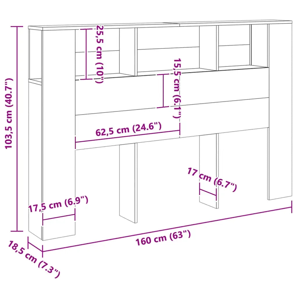 Mobiletto con testiera in rovere artigianale 160x18,5x103,5 cm in legno ingegnerizzato 856883