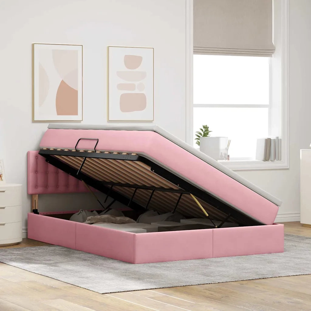 Letto con contenitore LED e materasso Rosa 140 x 200 cm Velluto