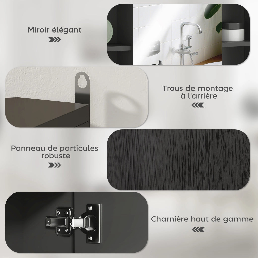 Mobile Bagno con Specchio e Ante ¨C zephmum ¨C Nero 60x14.5x49.4 cm