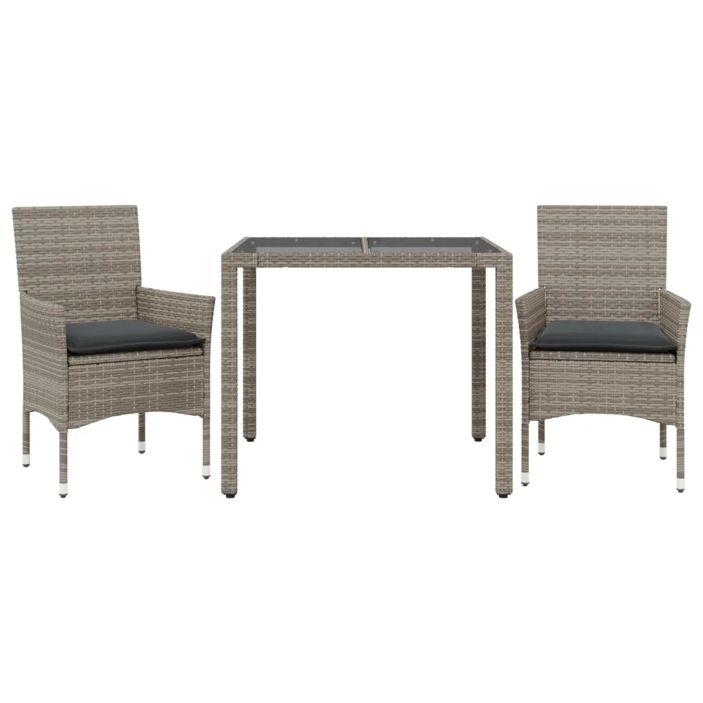 Set da Pranzo da Giardino 3pz con Cuscini in Polyrattan e Vetro 3278555