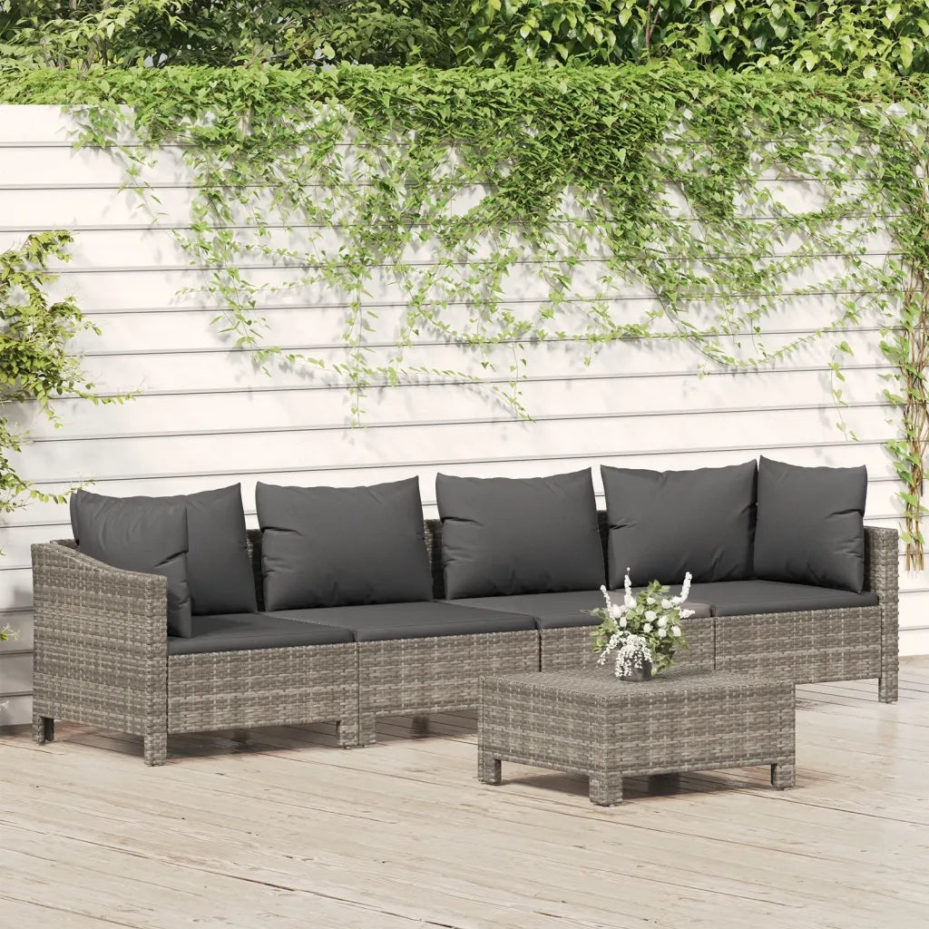 Set Divani da Giardino 5 pz | Set Salotto da Giardino con Cuscini in Polyrattan Grigio