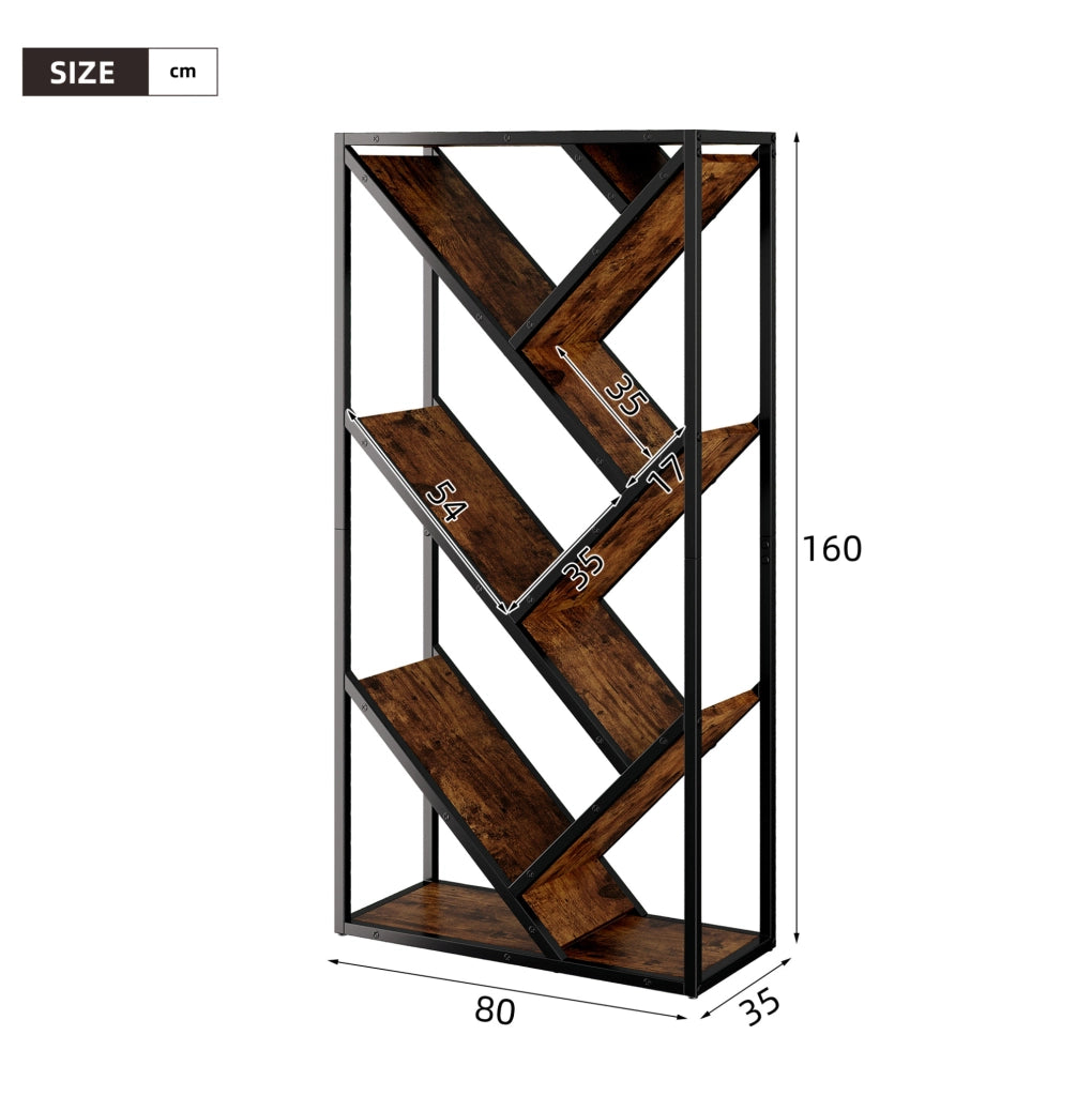 Libreria a forma di albero 80 x 35 x 160 cm in MDF e metallo; nero e marrone vintage