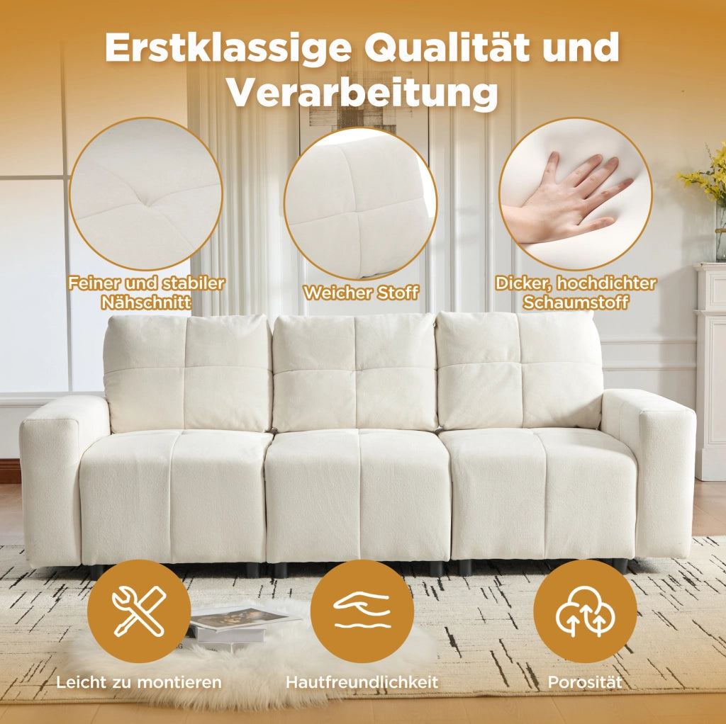 DIVANO 3 posti modulare 3-in-1 213 cm in ciniglia beige bianco