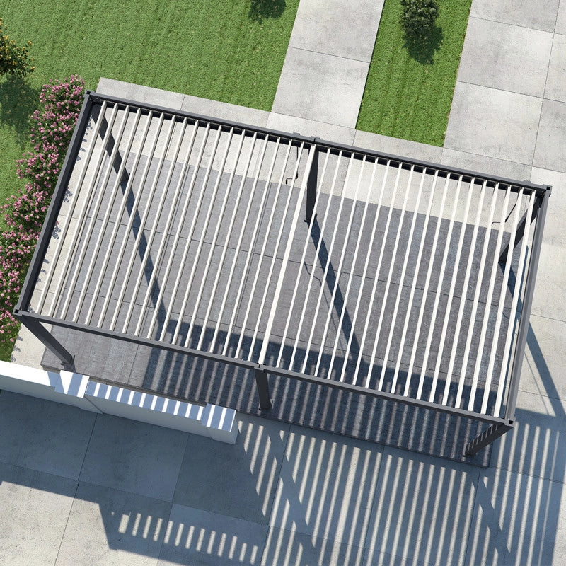 Pergola bioclimatica Ombréa autoportante VS - 3x6M bicolore + 2 tende bianche