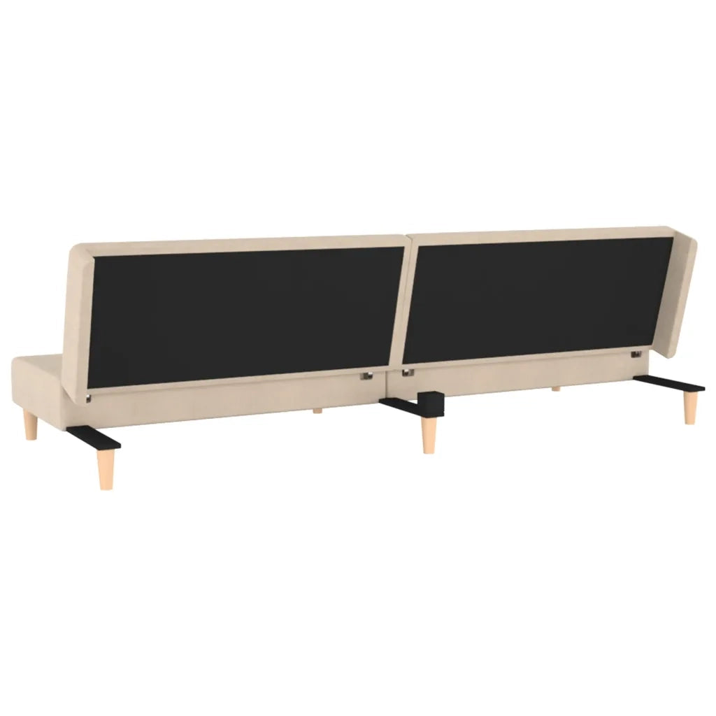 Divano Letto a 2 Posti con 2 Cuscini Crema in Tessuto 375890