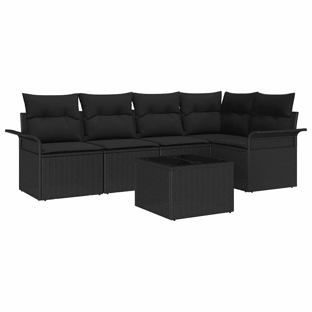 Set Divano da Giardino con cuscino 6 pcs Nero Poly Rattan 3354042