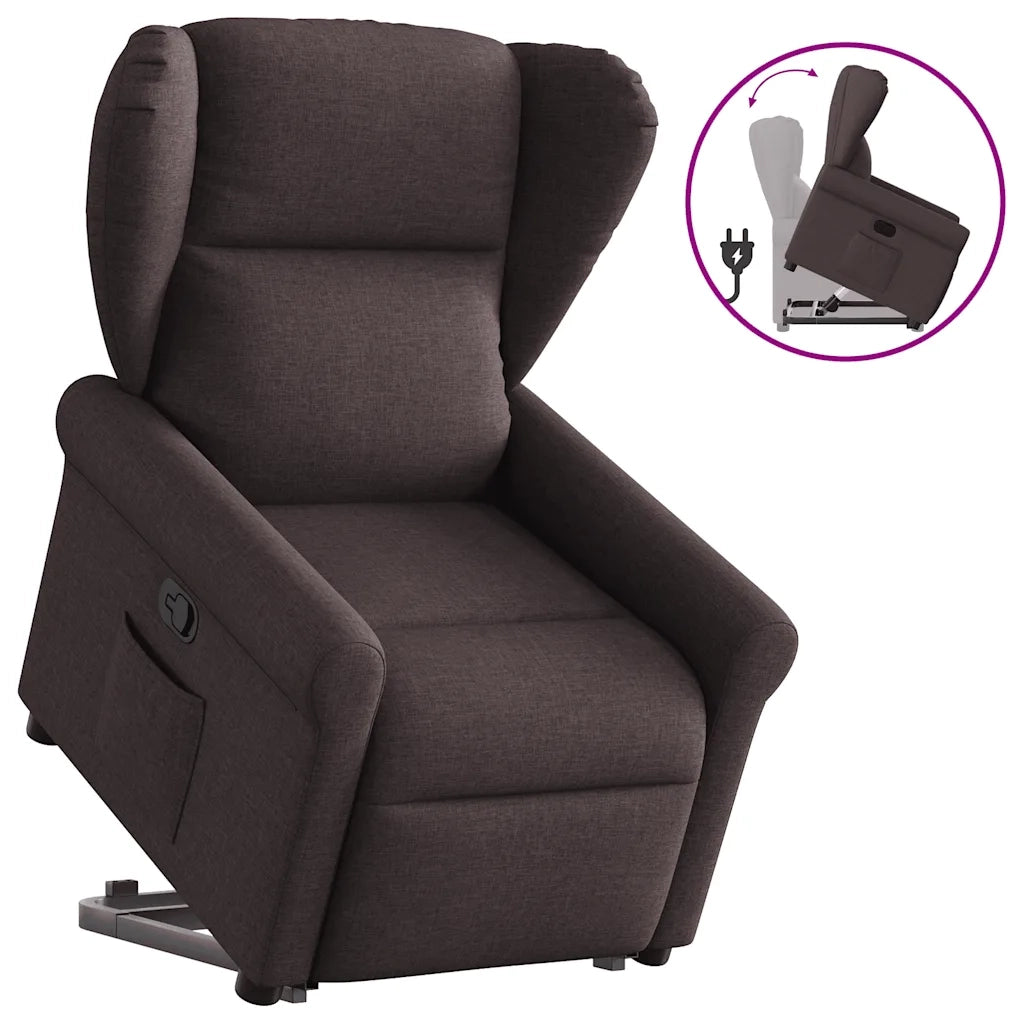 Poltrona Alzapersona Reclinabile Marrone Scuro in Tessuto 3303379