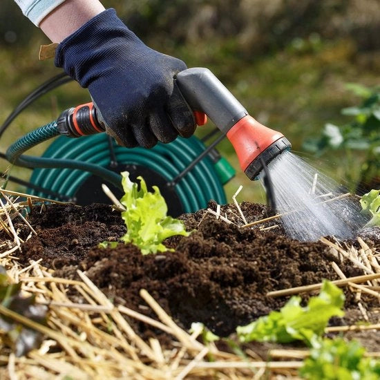 Schiaccianastri per giardino su ruote - 45m tubo - 2 cinture pneumatiche - struttura metallica robusta - nero