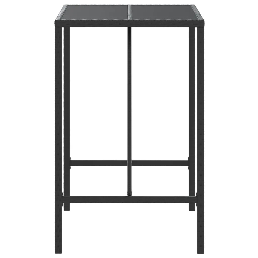 Tavolo da Bar con Piano in Vetro Nero 70x70x110 cm Polyrattan 362586