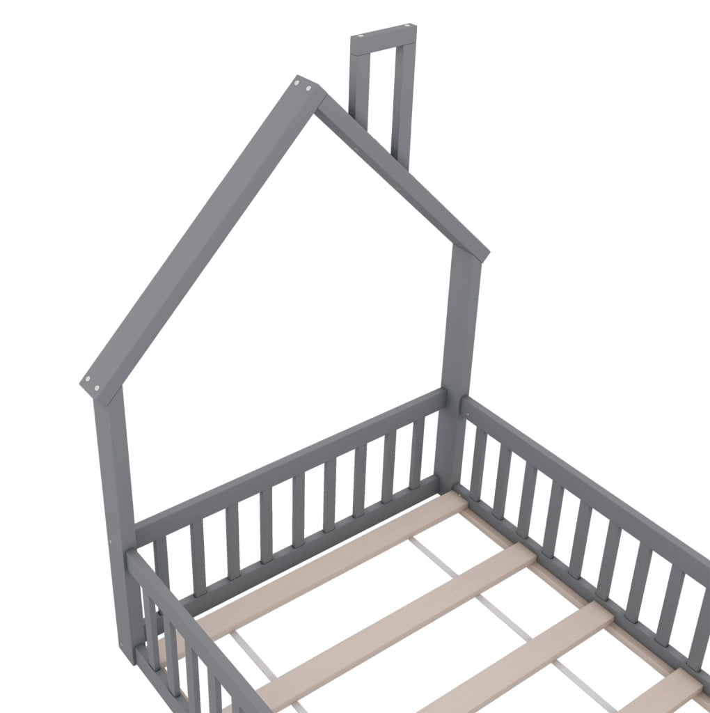 Letto casa bambini 90x200 cm; design camino; legno e MDF; grigio (Senza materasso)