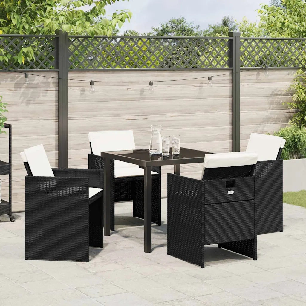 Set da Pranzo per Giardino con cuscino 5 pcs Nero polyrattan