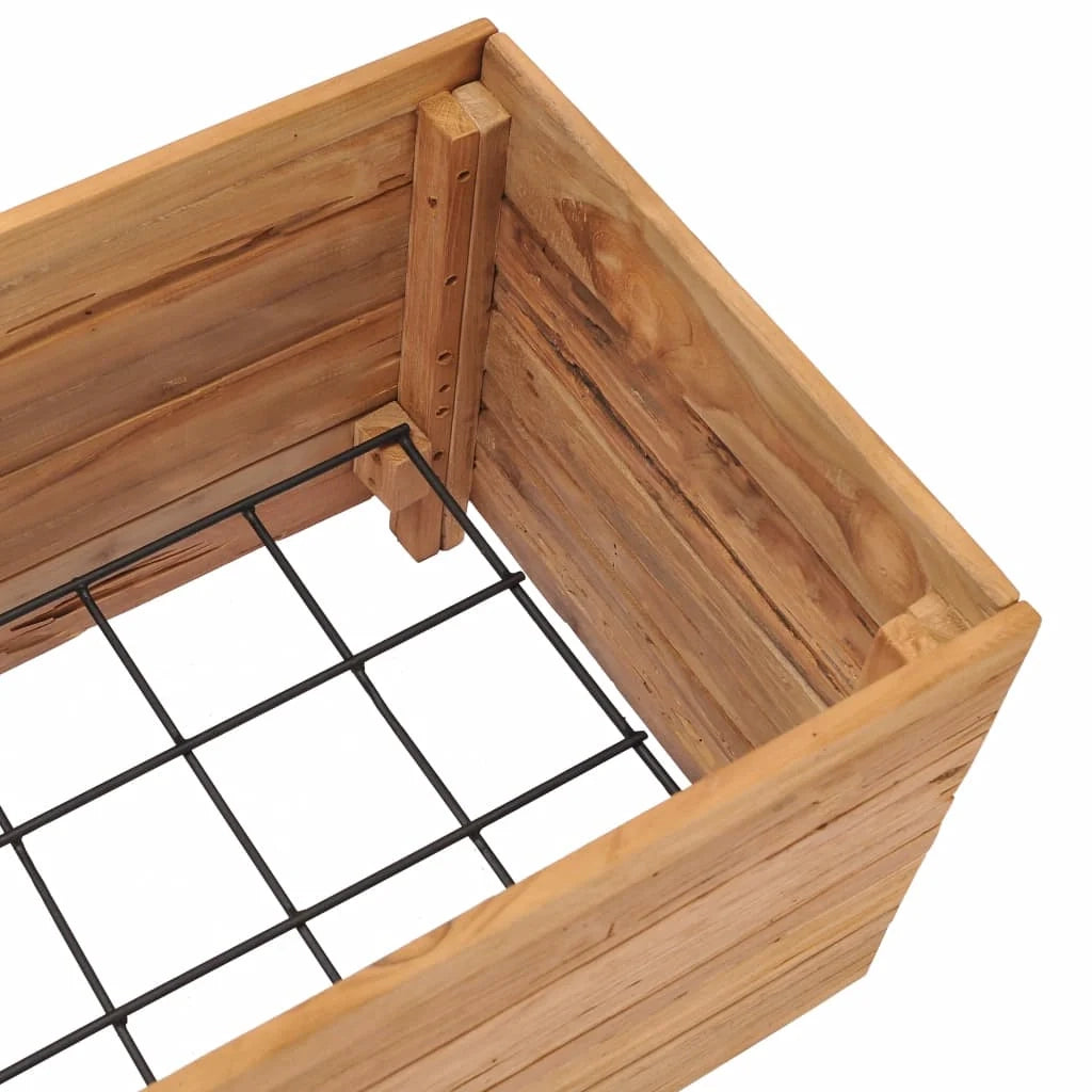Aiuola rialzata con fioriera 100 x 40 x 38 cm legno di teak riciclato e acciaio 02_0000895