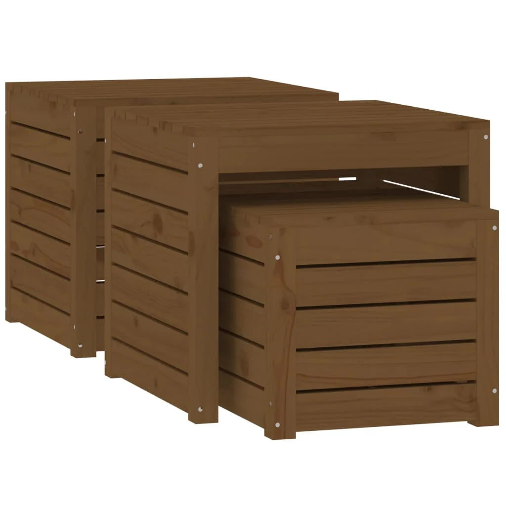 Set di 3 contenitori da giardino in legno massello di pino marrone miele 02_0013177