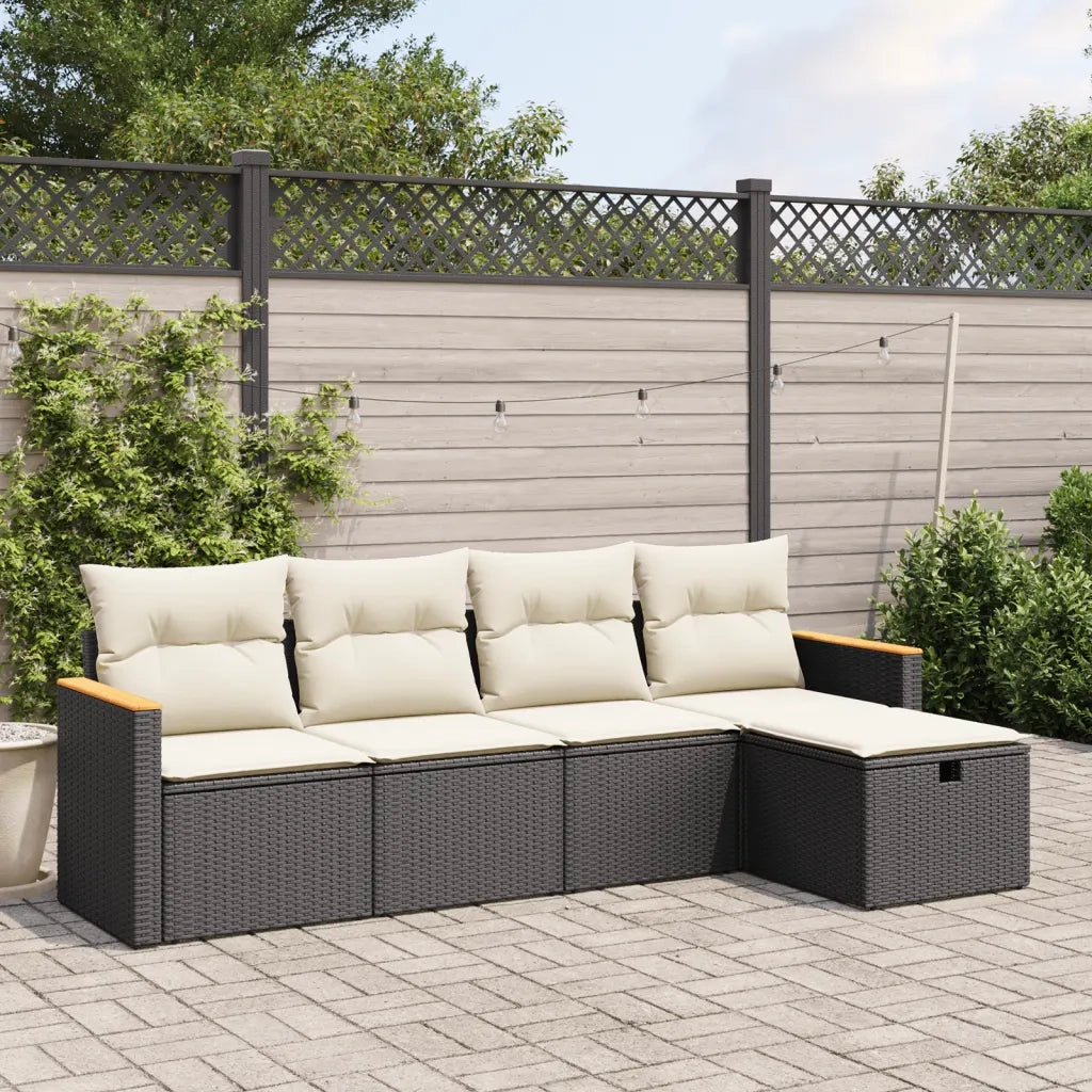 Set Divani da Giardino 5 pz | Set Salotto da Giardino con Cuscini in Polyrattan Nero