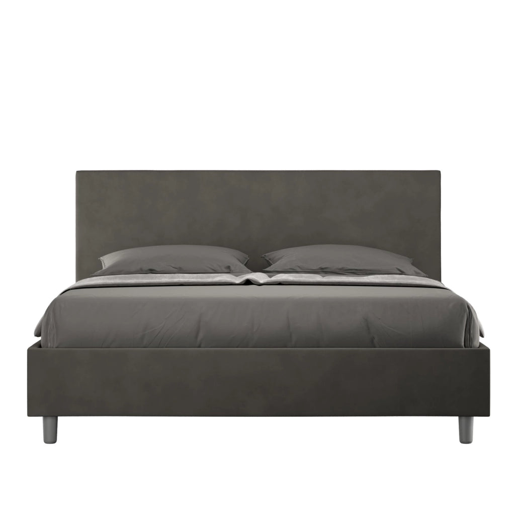 Letto matrimoniale senza rete imbottito 160x210 microfibra grigio Adele