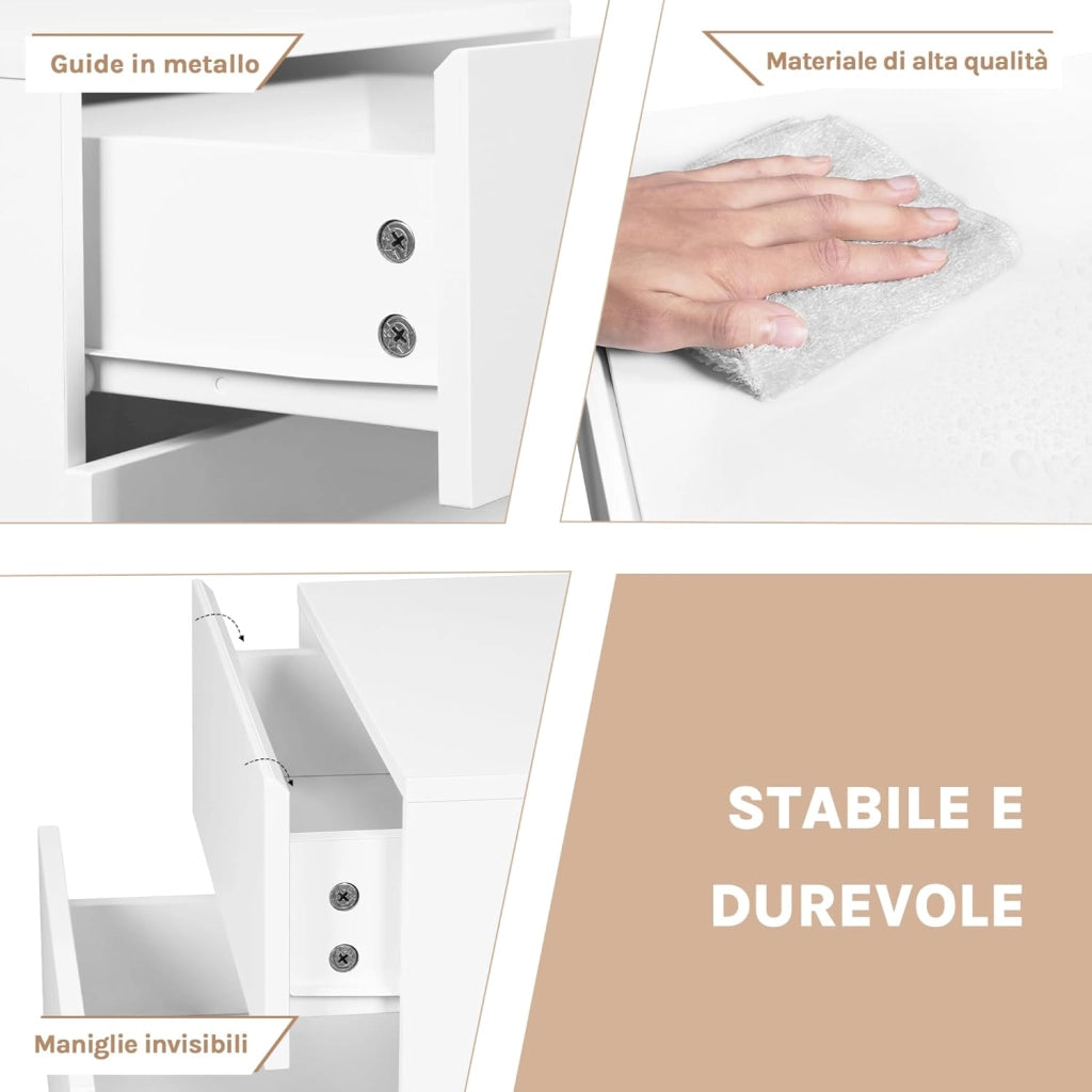 Set di 2 Comodini Sospesi con Cassetto, Comodini Galleggianti, 40x30x30 cm, Mobili per Camera da Letto in Legno, Salvaspazio, Moderno, Bianco