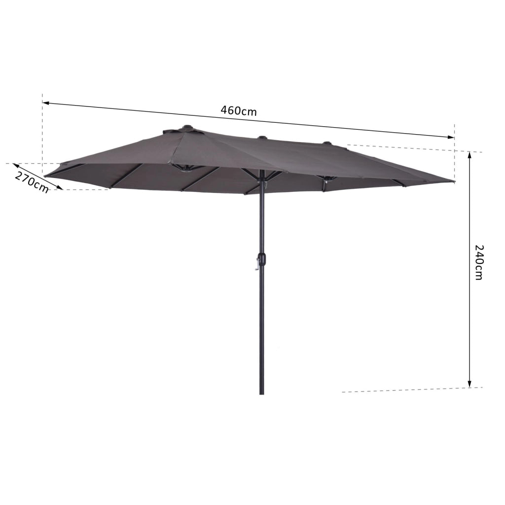 EasyComfort Ombrellone Doppio da Giardino 4.6x2.7 m a 12 Stecche con Prese d'Aria e Manovella, Ombrellone per Esterni in Acciaio e Poliestere, Anti UV, Grigio