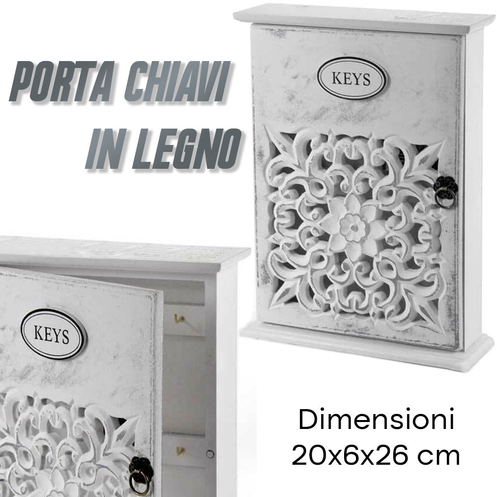 Armadietto Portachiavi da Parete in Legno Shabby Chic Dimensioni 20x6x26H cm