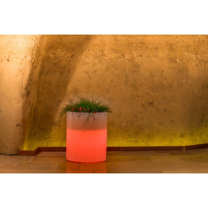 Vaso luminoso moderno di design Ø40 H50 in polimero resistente con LED multicolor con bateria per interno ed esterno - Made in Italy - Monacis