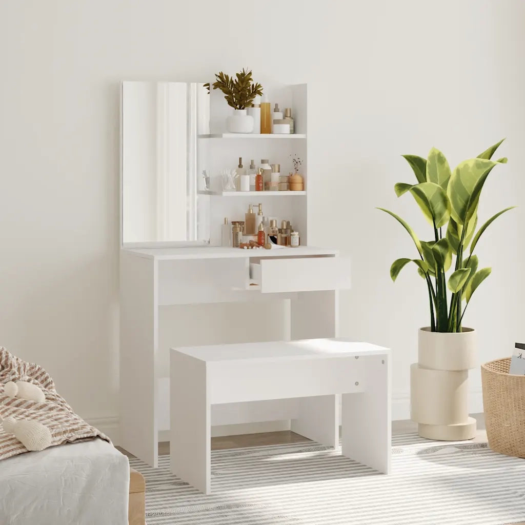 Set Tavolo da Toeletta Bianco 74,5x40x141 cm cod mxl 76376