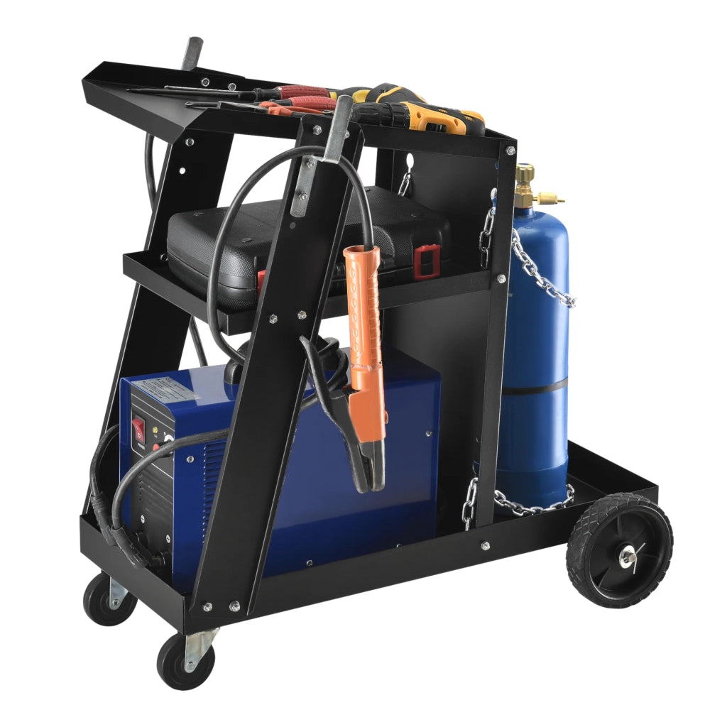 Carrello per saldatura con 3 ripiani e vano porta bombole di gas acciaio nero 03_0006803