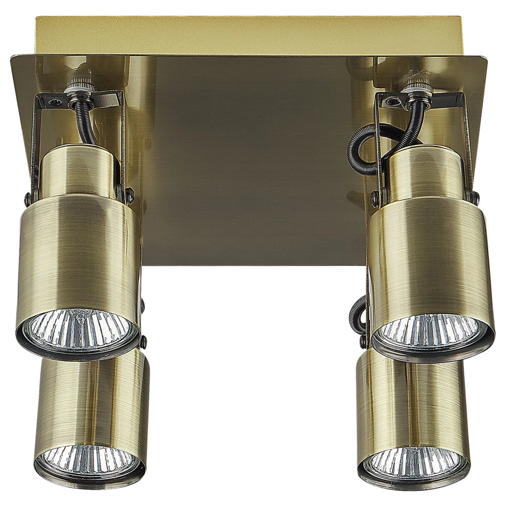 Plafoniera luce soffitto 4 fuochi faretti metallo ottone soggiorno ingresso camera da letto