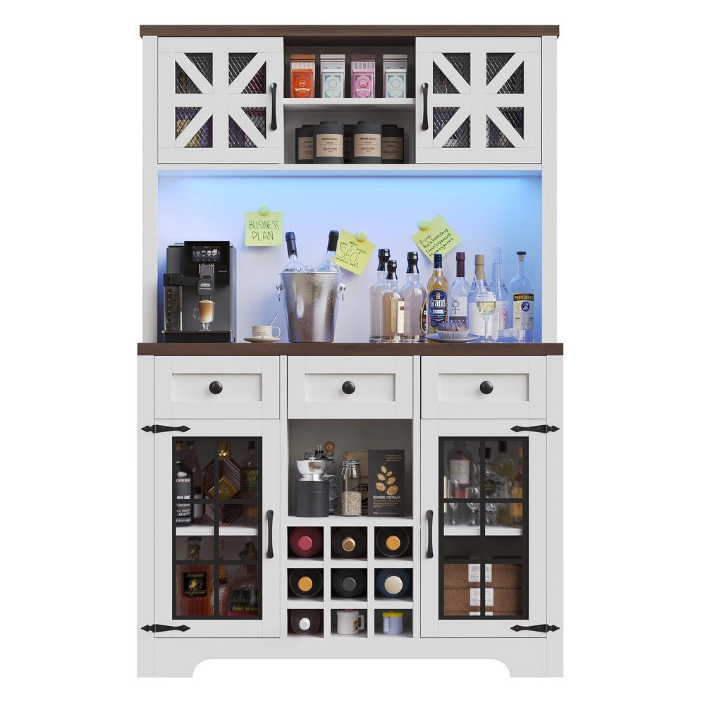 Mobile Alto da Cucina con LED e Portabottiglie ¨C Xylo ¨C Bianco, Ripiani Regolabili