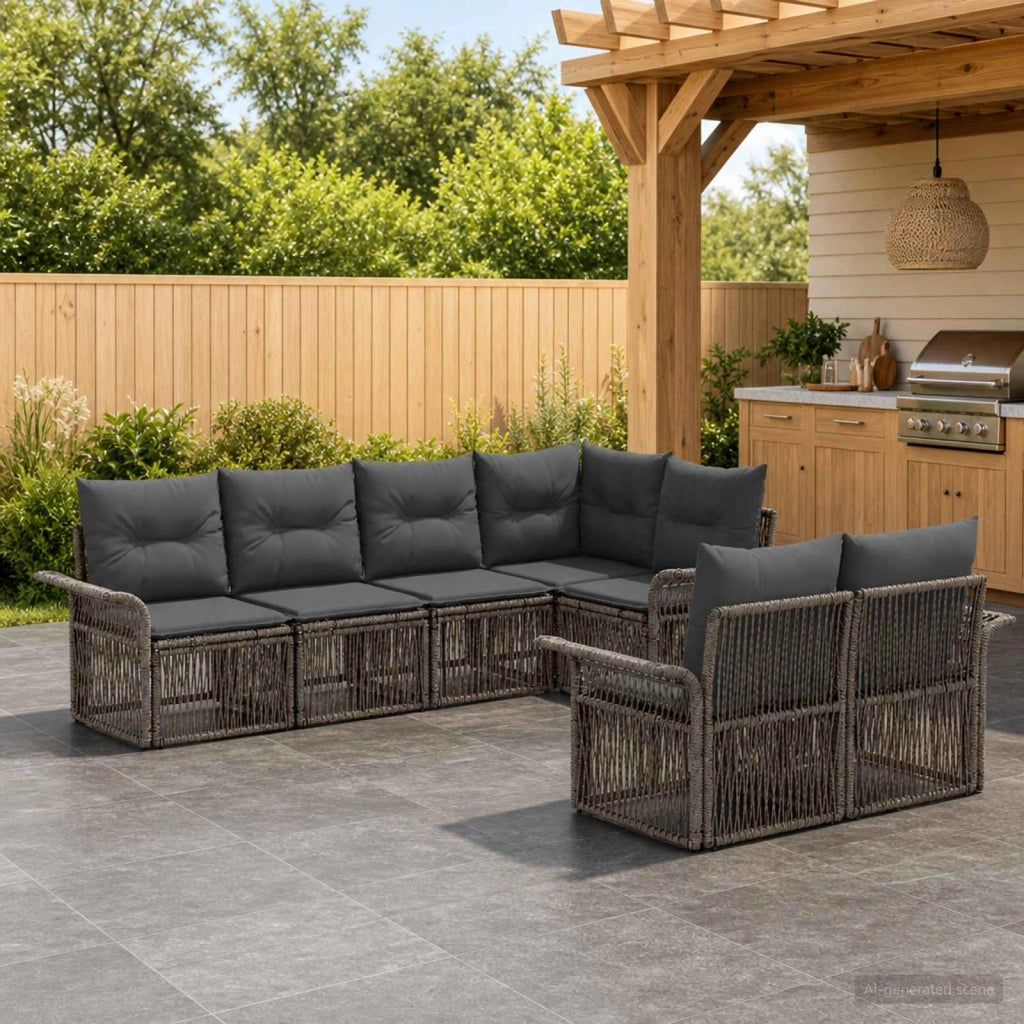 Set Divano da Giardino 7 pz 7-Numero di posti Grigio polyrattan 3434888