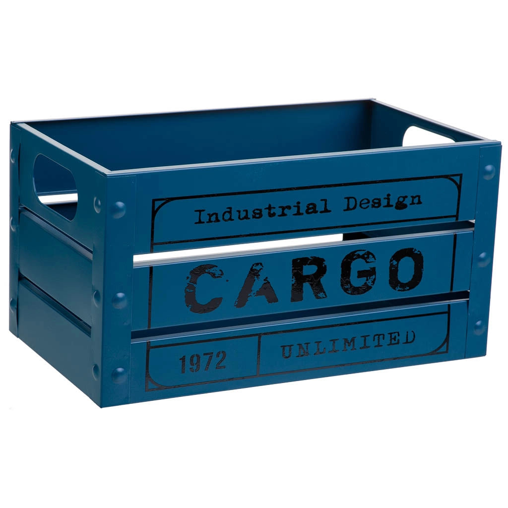 Cesto rettangolare in metallo stampato blu 31x18x16