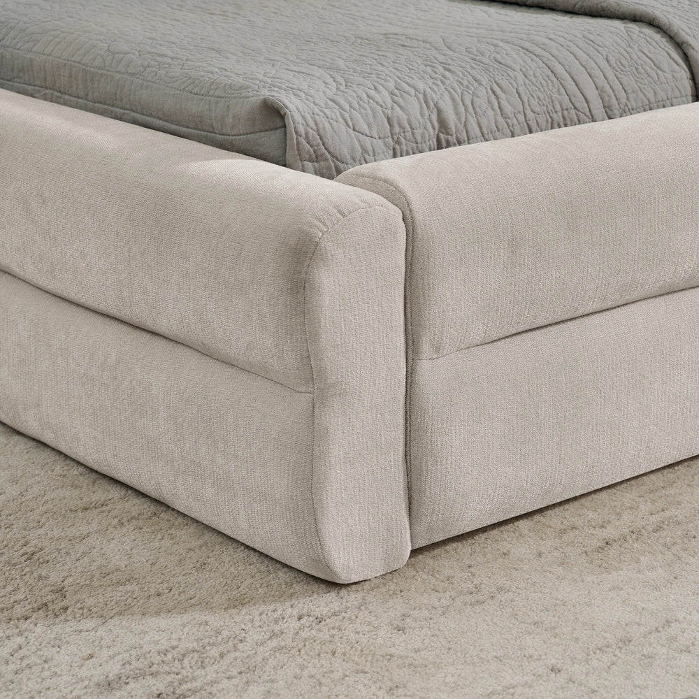 Letto Matrimoniale 160x200cm - Xylo - Testiera Chenille e Struttura Eucalipto/Ferro Beige
