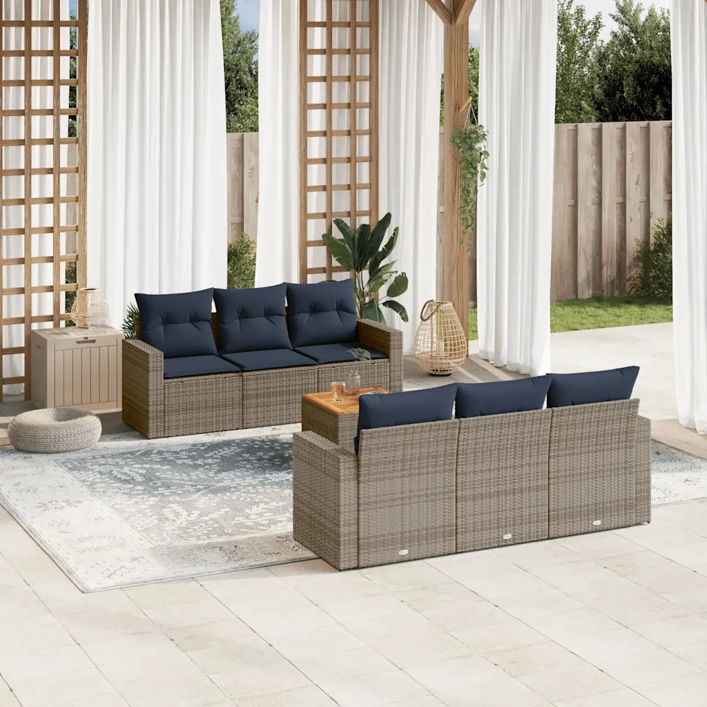 Set Divani da Giardino 7 pz con Cuscini Grigio in Polyrattan 3256348
