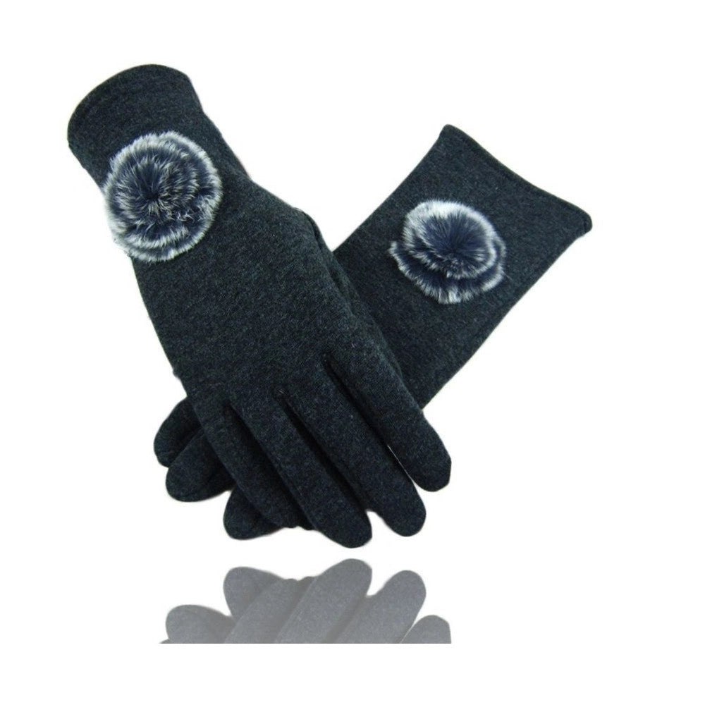 Trade Shop - Guanti Tessuto Grigio Scuro Cotone Pon Pon Guanto Taglia 8 Gloves Fodera Pile -