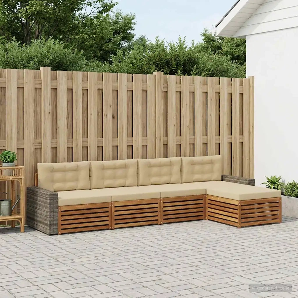 Set di divani da esterno 5 pcs Naturale e Beige Poliestere