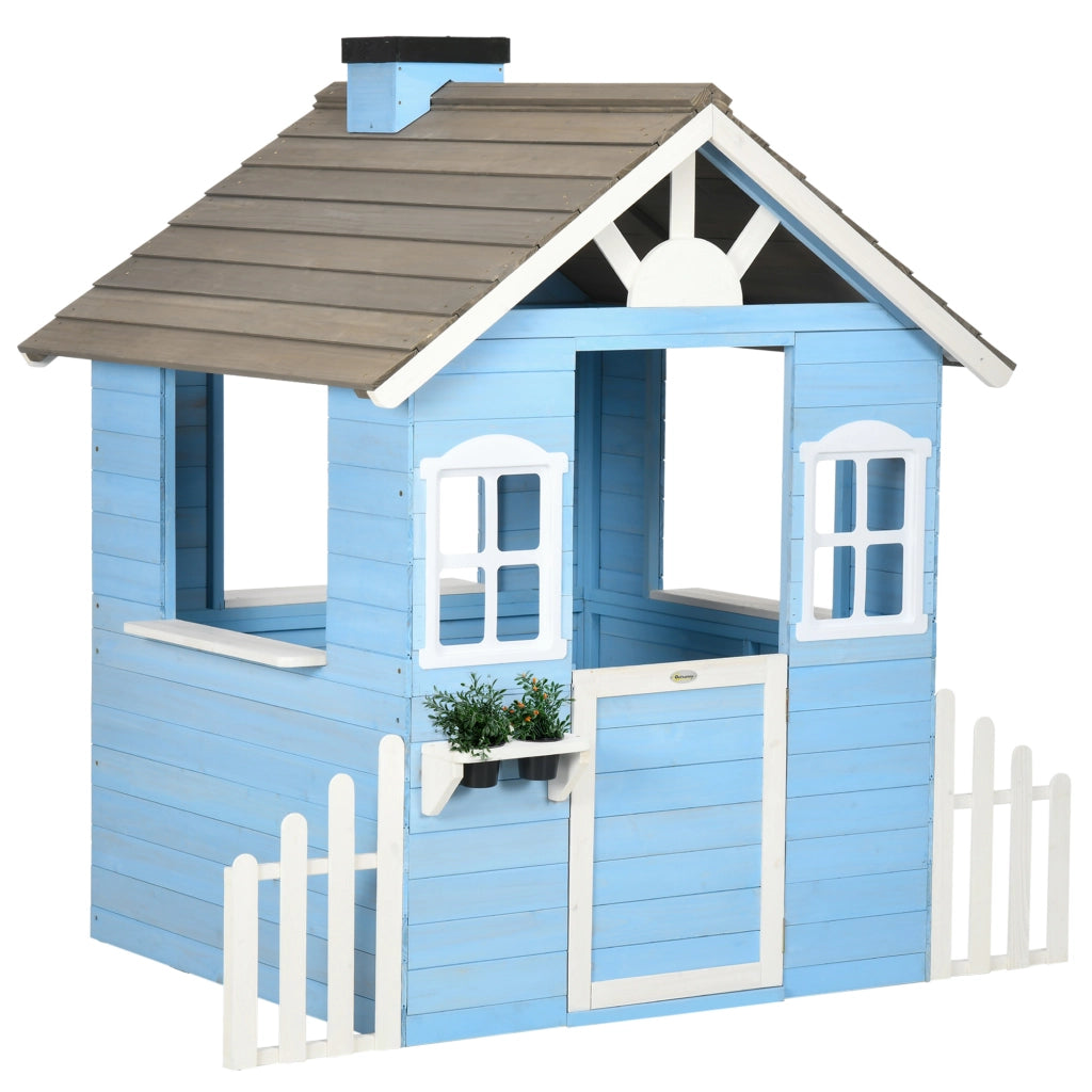 Casetta in Legno per Bambini con Porta e Finestre ¨C Zephmum ¨C Blu 151x112.5x142
