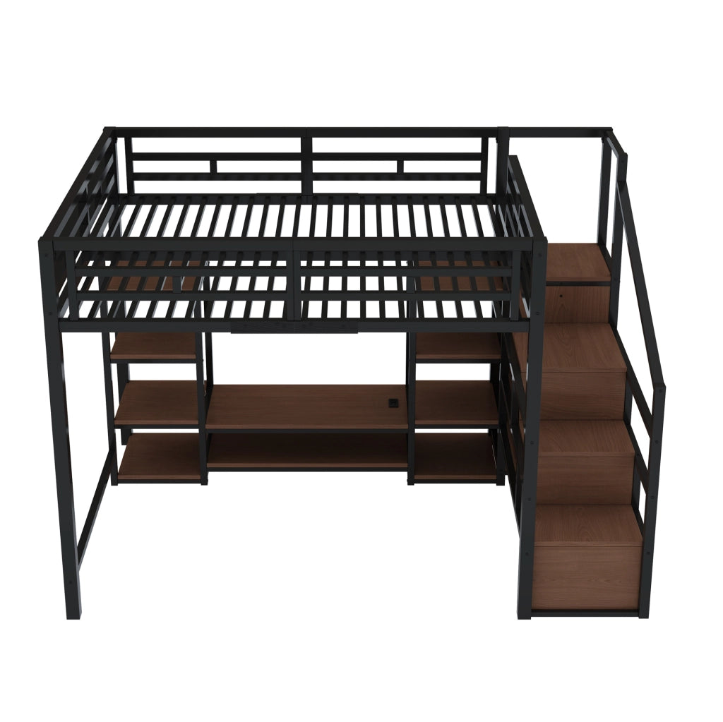 Letto a soppalco 140x200 con supporto TV, presa integrata e scala contenitiva