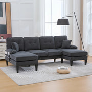 DIVANO U a 4 posti 250x130x88 cm in lino grigio scuro