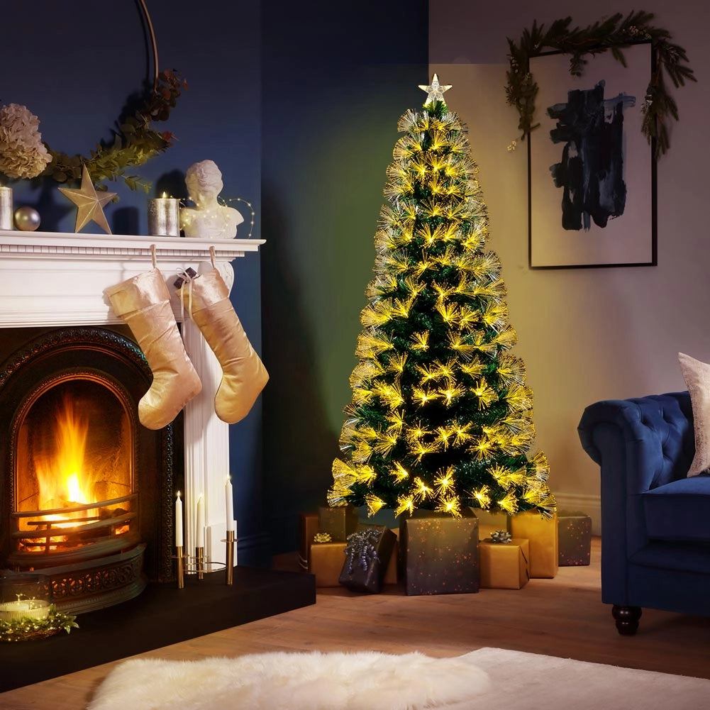 Albero di natale Luminoso 180 cm con Luci LED Fibra Ottica Bianco Caldo