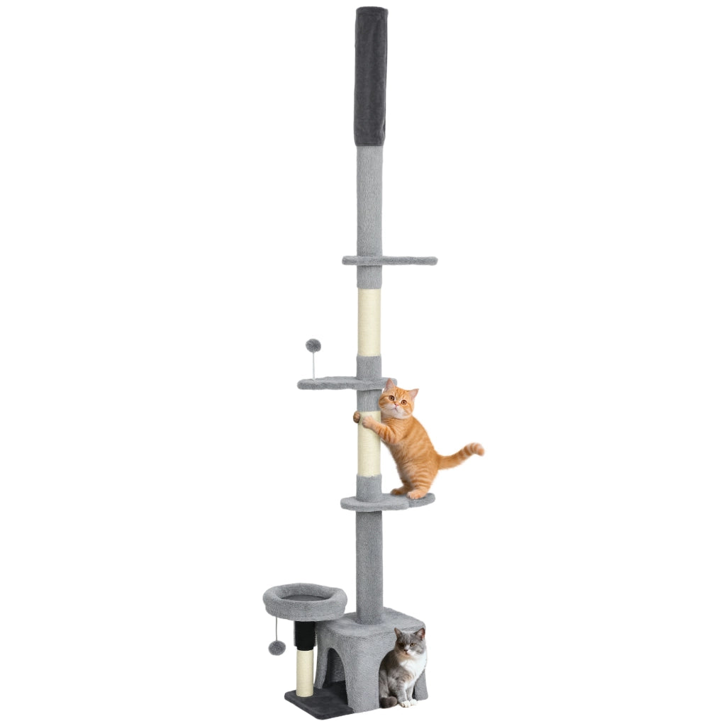 Albero tiragraffi per gatti a piattaforme ¨C zephmum ¨C grigio 225-255 cm