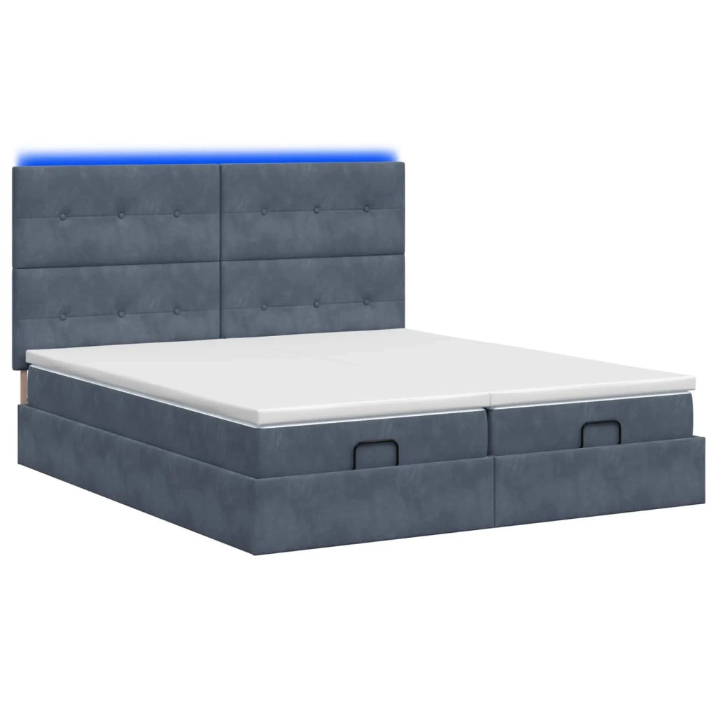 Letto Ottomano con Materasso e LED Grigio Scuro 180 x 200 cm 3458497