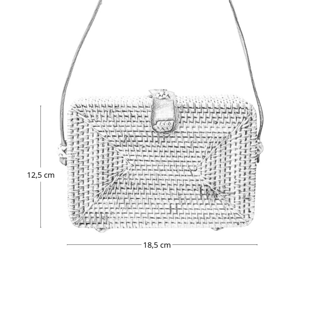 Borsetta rettangolare in vimini intrecciato con tracolla simipelle cm 18,5x12,5