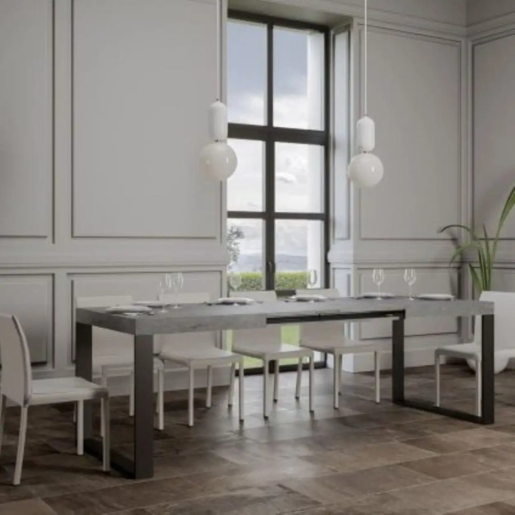 Tavolo allungabile 200/460x90 cm Tecno colore cemento gambe antracite