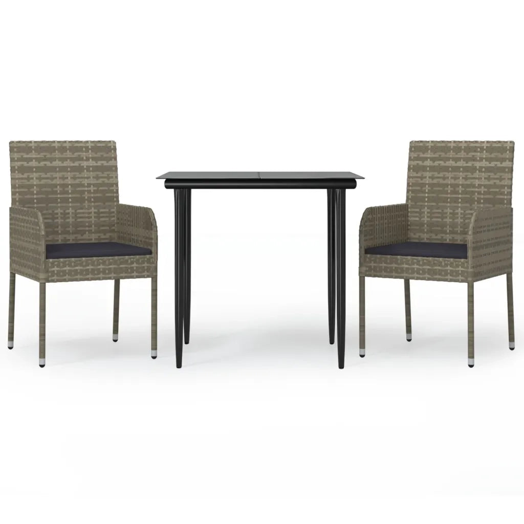 Set Salotto Giardino 3 pz con Cuscini Nero e Grigio Polyrattancod mxl 124397