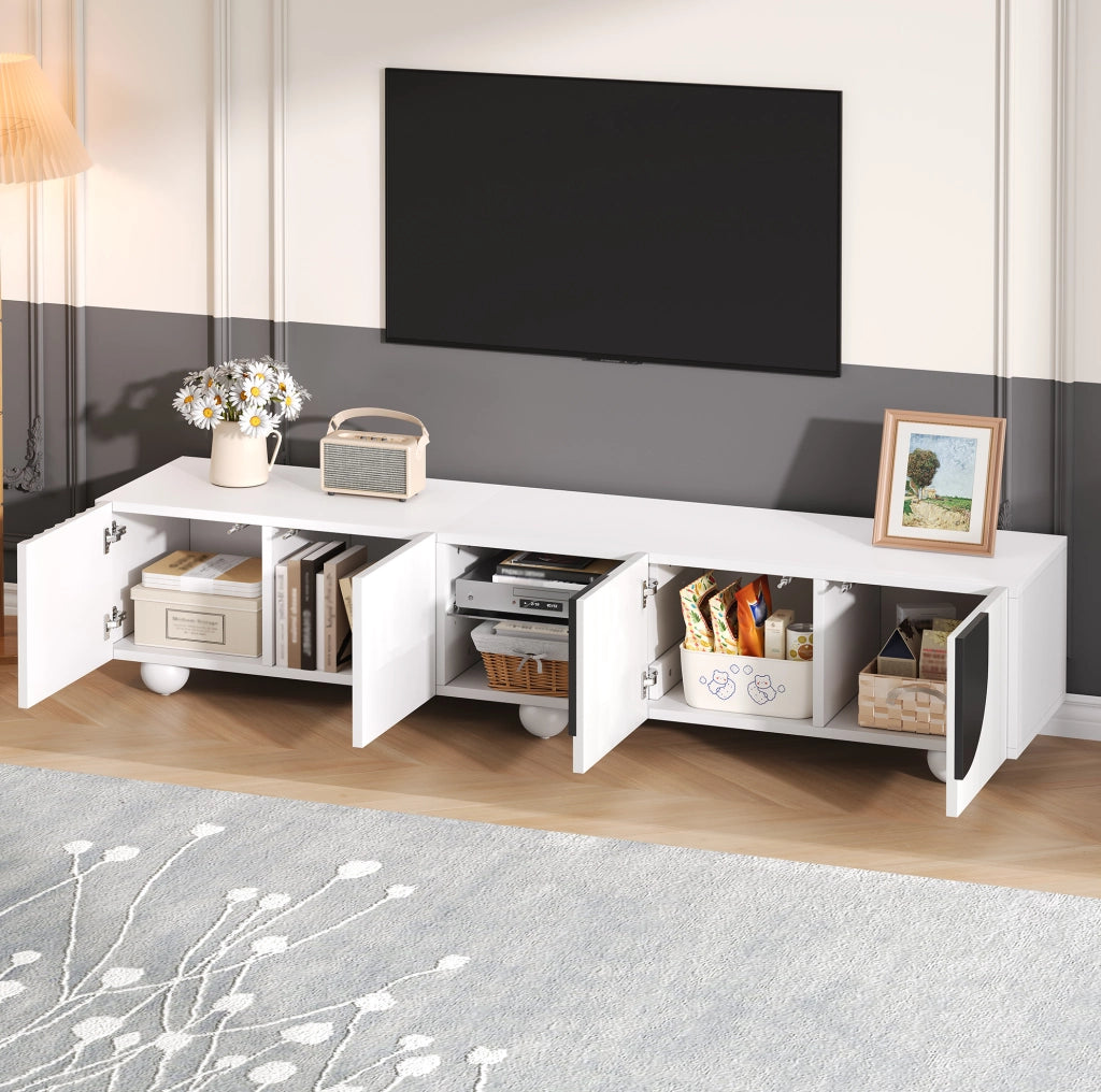Mobile TV 180x40x41,5 cm bianco MDF con vano aperto e ante push to open