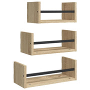 Set di 3 Mensole da Parete | Scaffali a Parete | Ripiano a parete con barre in rovere Sonoma, legno ingegnerizzato