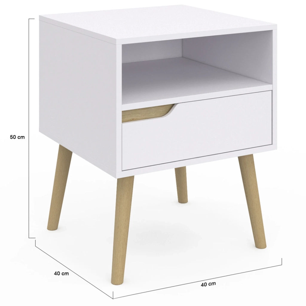 IDMarket - Set di 2 comodini scandinavi a 1 cassetto bianchi HELSINKI
