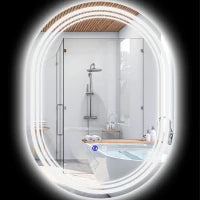 kleankin Specchio da Bagno Ovale Illuminato a LED, 3 Colori, Regolazione Luminosità, Interruttore Tattile, Anti-Appannamento, 70 x 50 cm