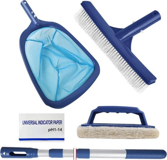 Set di Pulizia Jacuzzi Accessori, Raccoglitore per Piscina con Asta Telescopica Regolabile a 3 Sezioni da 35 Pollici in Alluminio, Spazzola a Pennello, Spazzola a Spugna, Carta di Test di pH, per la pulizia della vasca da bagno esterna.
